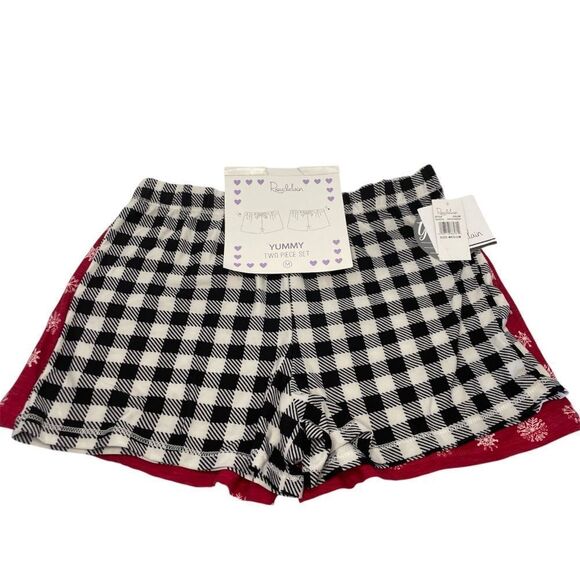 Roudelain Cozy Printed 2 pack Sleep shorts, size M. white/Crimson - Picture 2 of 4